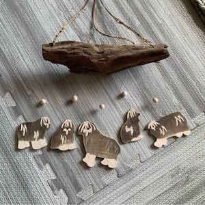 Handcrafted Ceramic Sheep Dog Driftwood Wind Chimes